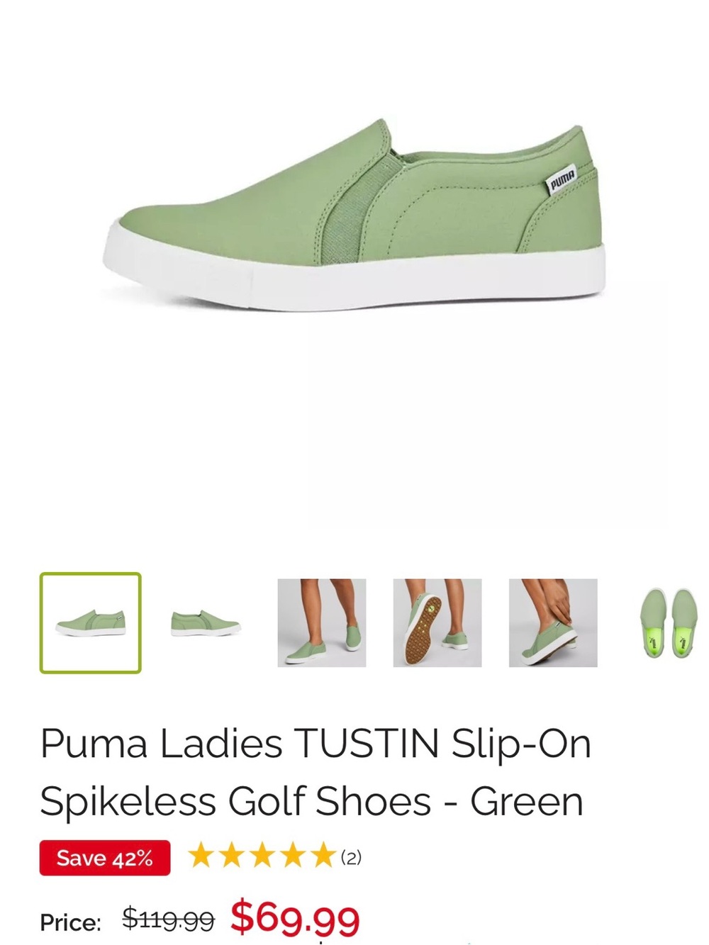 Puma Ladies Tustin Slip-On Shoes in Light Green and White